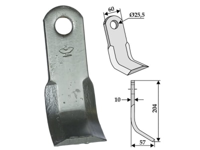 Industriehof® Y-Messer 204 x 60 x 10 mm, Bohrung 25,5 mm, für Breviglieri, Dragone, Falc, Kuhn, Kverneland, 63-NOB-05