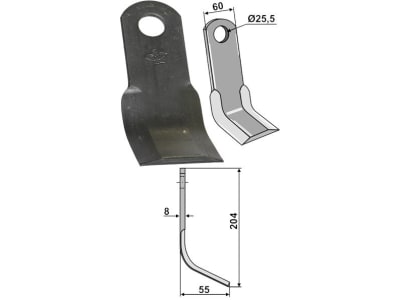 Industriehof® Y-Messer 204 x 60 x 8 mm, Bohrung 25,5 mm, für Agricom, Procomas, Sicma (Miglianico), Vigolo, 63-SIC-02