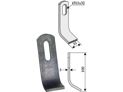 Industriehof® Schlegelmesser  100 x 35 x 5 mm, Bohrung 32 x 11 mm, für Votex, 63-VOT-53