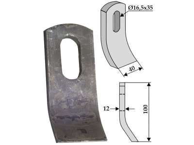 Industriehof® Schlegelmesser  100 x 40 x 12 mm, Bohrung 35 x 16,5 mm, für Mulcher Falc, Herder, Quivogne, Votex, 63-VOT-55