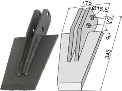 Industriehof® Spaten 345 x 175 x 8 mm, Abstand Bohrungen 75 mm, Bohrung 16,5 mm, für Celli: NZ, 631-VAN-03