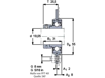 SKF Stahlblechgehäuse PF 52, rund, 3-Loch, für Y-Lager YET 205, YEL 205, YAT 205, YAR 205