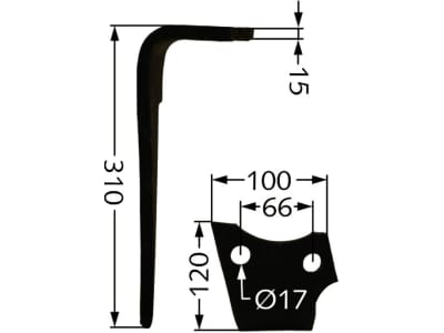 Kreiseleggenzinken "KG-30" rechts, 100 x 310 x 15 mm, Bohrung 17 mm, für Emy-Elenfer, Rabe, Sauerburger RKE, PKE, VKE