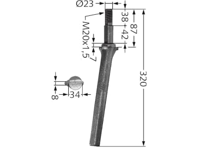 Kreiseleggenzinken links/rechts, 320 mm, M 20 x 1,5 für Lely Serie 15, 19, 20C