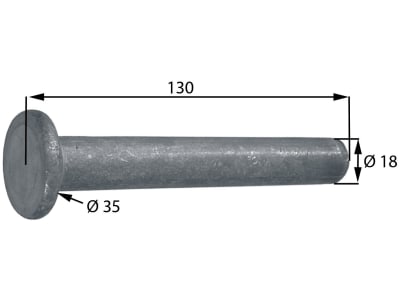 Pendelbolzen, Länge 130 mm, mit gerader Endkappe, zum anschweißen, für Kipplager