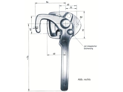 Winkelhebelverschluss Größe 1 links zum Anschrauben mir integrierter Sicherung, verzinkt