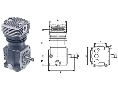 Wabco Kompressor "HDR 1.3", 1-Zylinder, hinten mit Verschlussdeckel, Kühlung Luft, Neuteil, 411 141 002 0