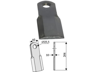 Industriehof® Schlegelmesser gerade 204 x 60 x 10 mm, Bohrung 25,5 mm, für Breviglieri, Falc, Kuhn, M.E.A.A.T., Nobili, Omarv, Quivogne, Vogel & Noot, 63-NOB-04