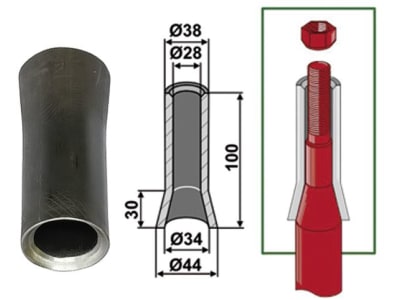 Industriehof® Einschweißbuchse Ø innen 34 mm; 28 mm, Ø außen 44 mm; 38 mm, für Zinken mit Gewinde M 20 z.B. Frontladerzinken Stoll mit Best.Nr. 10134459, 10425738, 10691239, 18100-10