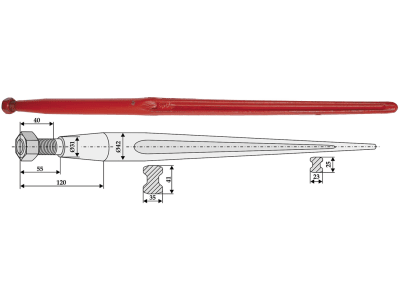 Industriehof® Steingabelzinken 1.000 mm, M 28 x 1,5, mit konischer Mutter für Kverneland, 181002