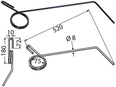 Industriehof® Striegelzinken 520 x 8 mm links für Nodet und Kuhn Saatstriegel BS 250, BS 300, GCS 300, GCS 400, 10.ST-NO3-L