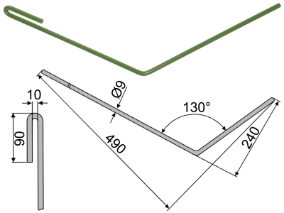 Industriehof® Striegelzinken 490 x 9 mm rechts für Amazone Saatstriegel, 10.ST-AER-9