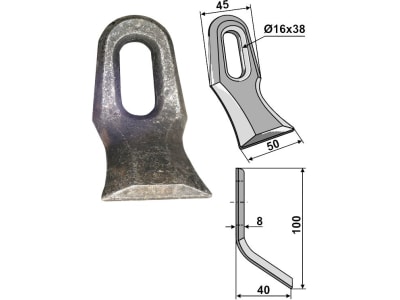 Industriehof® Y-Messer 100 x 45 x 8 mm, Bohrung 38 x 16 mm, für Mulcher Gilbers, Noremat, Rousseau, 63-UNI-05 Industriehof® Y-Messer 100 x 45 x 8 mm, Bohrung 38 x 16 mm, für Mulcher Gilbers, Noremat, Rousseau, 63-UNI-05