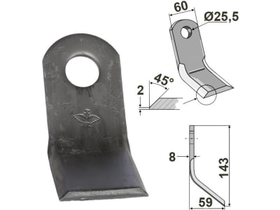 Industriehof® Y-Messer 143 x 60 x 8 mm, Bohrung 25,5 mm, Tiefe 59 mm, für Ferri, 63-FEI-38 Industriehof® Y-Messer 143 x 60 x 8 mm, Bohrung 25,5 mm, Tiefe 59 mm, für Ferri, 63-FEI-38