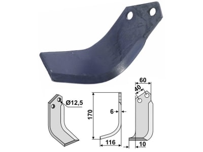 Industriehof® Fräsmesser rechts 170 x 60 x 6 mm, Bohrung 12,5 mm für Breviglieri, Maschio B10 - B20 - 105004, BRE-14R