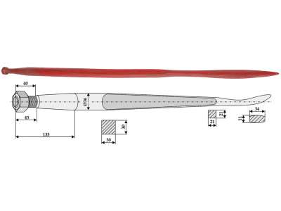 Industriehof® Löffelzinken 1.100 mm; 1.250 mm, M 22 x 1,5, mit konischer Mutter, für Baas, Trima Industriehof® Löffelzinken 1.100 mm; 1.250 mm, M 22 x 1,5, mit konischer Mutter, für Baas, Trima