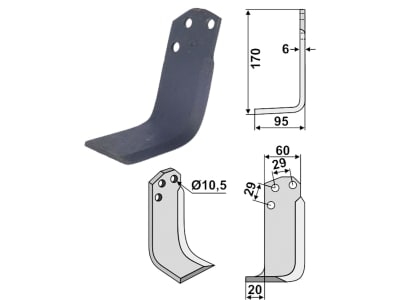 Industriehof® Fräsmesser links 170 x 95 x 6 mm, Bohrung 10,5 mm für Agria, AGR-09L