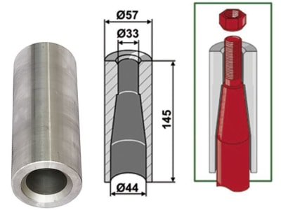 Industriehof® Einschweißbuchse Ø innen 33 mm; 44 mm, Ø außen 57 mm, für Zinken mit Gewinde M28, 18100-18 Industriehof® Einschweißbuchse Ø innen 33 mm; 44 mm, Ø außen 57 mm, für Zinken mit Gewinde M28, 18100-18