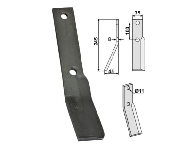 Industriehof® Rotorzinken links/rechts 245 x 35 x 8 mm, Bohrung 11 mm für Berti, Simon Industriehof® Rotorzinken links/rechts 245 x 35 x 8 mm, Bohrung 11 mm für Berti, Simon