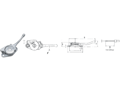 Regulierhebel rechts Magura 14, 150 °, Hub 42 mm, E 19 mm, Übersetzung 1:3,3 Regulierhebel rechts Magura 14, 150 °, Hub 42 mm, E 19 mm, Übersetzung 1:3,3