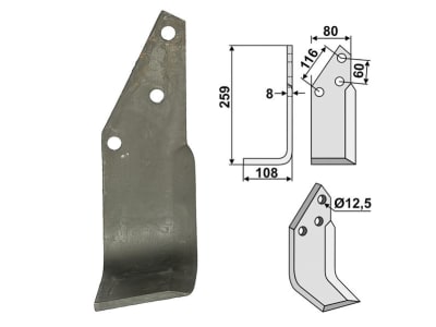 Industriehof® Fräsmesser rechts 259 x 80 x 8 mm, Bohrung 12,5 mm für Pegoraro TS 1675/6, PEG-10R