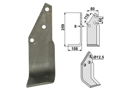 Industriehof® Fräsmesser links 259 x 80 x 8 mm, Bohrung 12,5 mm für Pegoraro TS 1675/6, PEG-10L