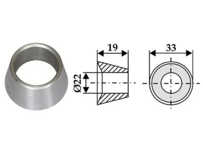 Industriehof® Zentrierbuchse Ø 33 mm, Bohrung 22 mm, Höhe 19 mm für Frontlader, Silozinken, Futtermischermesser, 18100-5