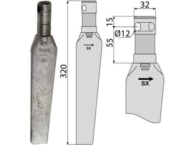 Industriehof® Kreiseleggenzinken rechts, 320 mm, Bohrung 12 mm, für Euroma, RH-32-R