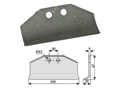 Industriehof® Schlegelmesser 67 x 150 x 6 mm, Bohrung 12 mm, für Humus, 63-HUM-07