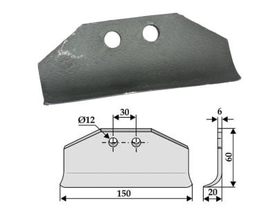 Industriehof® Schlegelmesser 60 x 150 x 6 mm, Bohrung 12 mm, für Humus, 63-HUM-03