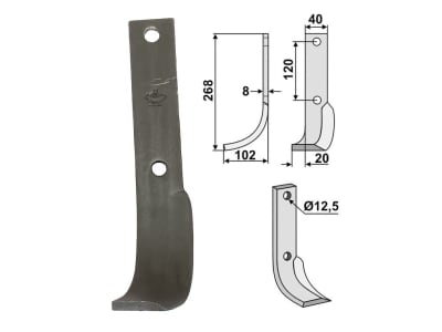 Industriehof® Fräsmesser links/rechts 268 x 40 x 8 mm, Bohrung 12,5 mm für Krone