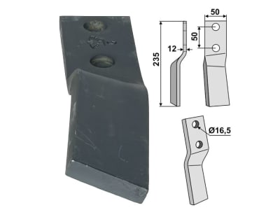 Industriehof® Rotorzinken links 235 x 50 x 12 mm, Bohrung 16,5 mm für Howard, HOW-15L