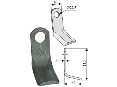 Industriehof® Y-Messer 110 x 40 x 8 mm, Bohrung 22,5 mm, für Clemens, Willibald, 63-CLE-01