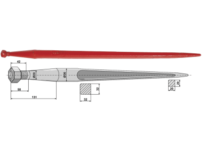 Industriehof® Frontladerzinken 810 mm, M 20 x 1,5, spitz, gerade, für Alö, Baas, Trima, Kongskilde, Kverneland, Zenz-Chief, 18805