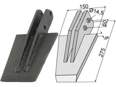 Industriehof® Spaten 275 x 150 x 8 mm, Abstand Bohrungen 60 mm, Bohrung 14,5 mm, für Celli: NX, 631-VAN-29 Industriehof® Spaten 275 x 150 x 8 mm, Abstand Bohrungen 60 mm, Bohrung 14,5 mm, für Celli: NX, 631-VAN-29