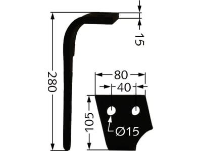 Kreiseleggenzinken "KG-26" links/rechts beschichtet 80 x 280 x 15 mm, Bohrung 15 mm für Rabe