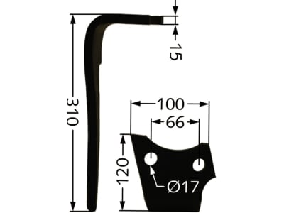 Kreiseleggenzinken "KG-30" beschichtet links/rechts, 100 x 310 x 15 mm, Bohrung 17 mm, für Emy-Elenfer, Rabe, Sauerburger RKE, PKE, VKE