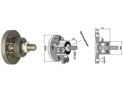 Industriehof® Scheibenlager mit nach innen gewölbter Auflagefläche, Ø außen 105 mm; 60 mm, M 20 x 1,5, Höhe 47 mm, Lochkreis 86 mm, 31-L1B