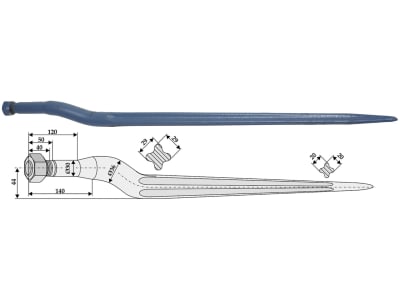 Industriehof® Frontladerzinken 900 mm, M 27 x 1,5, spitz, gekröpft, für Frost, 18906