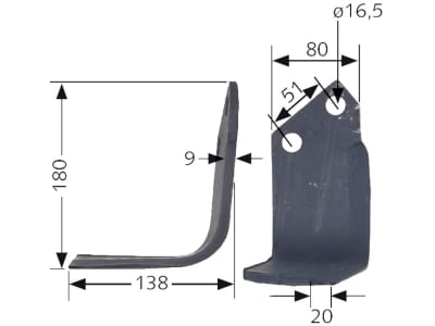 Industriehof® Fräsmesser links/rechts 180 x 80 x 9 mm, Bohrung 16,5 mm für Howard