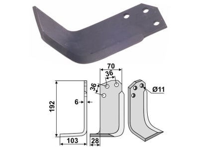 Industriehof® Fräsmesser rechts 192 x 103 x 6 mm, Bohrung 11 mm für Agria, AGR-03R