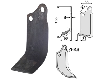 Industriehof® Fräsmesser rechts 155 x 60 x 5 mm, Bohrung 10,5 mm für Agria, AGR-15R