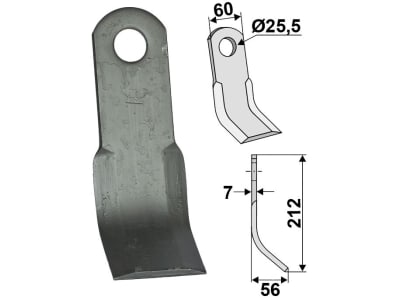 Industriehof® Y-Messer 212 x 60 x 7 mm, Bohrung 25,5 mm, für Tierre, 63-TIE-03