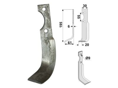 Industriehof® Fräsmesser rechts 195 x 30 x 6 mm, Bohrung 9 mm für Grillo (Prinza), GRI-11R