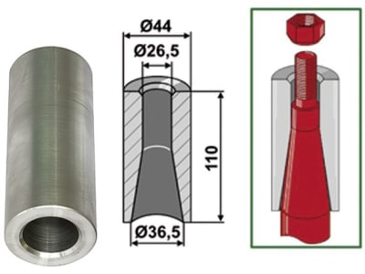 Industriehof® Einschweißbuchse Ø innen 26,5 mm; 36,5 mm, Ø außen 44 mm, für Zinken mit Gewinde M24, 18100-41