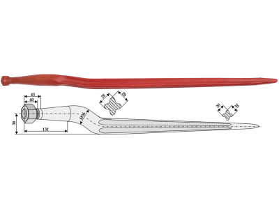 Industriehof® Frontladerzinken 810 mm, M 22 x 1,5, spitz, gekröpft, für Weidemann, 18828