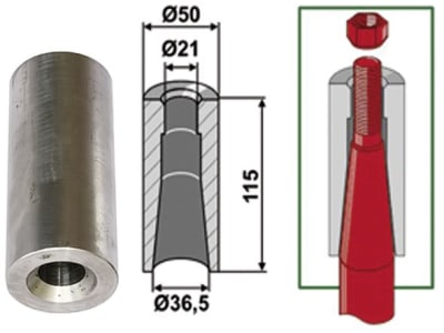 Industriehof® Einschweißbuchse Ø innen 21 mm; 36,5 mm, Ø außen 50 mm, für Zinken mit Gewinde M20, 18100-35