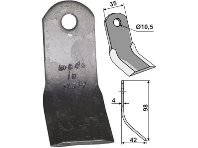 Industriehof® Y-Messer 98 x 35 x 4 mm, Bohrung 10,5 mm, für Mulcher Müthing, Rapid, Zappator, 63-ZAP-12