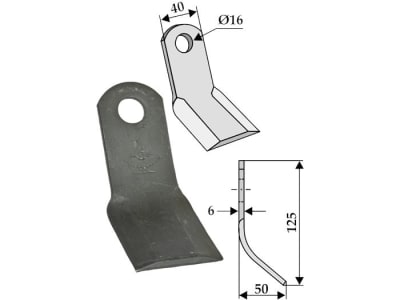 Industriehof® Y-Messer 125 x 40 x 6 mm, Bohrung 16 mm, für Bucher, Procomas, 63-PRO-02 Industriehof® Y-Messer 125 x 40 x 6 mm, Bohrung 16 mm, für Bucher, Procomas, 63-PRO-02