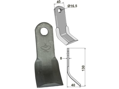 Industriehof® Y-Messer 130 x 40 x 8 mm, Bohrung 16,5 mm, Tiefe 40 mm, für Ferri, 63-FEI-45